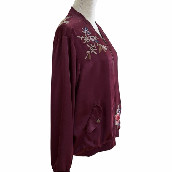 Johnny Was Workshop Silk Lined Embroidered Bomber Jacket Crane Pagoda Size XL - Picture 4 of 11